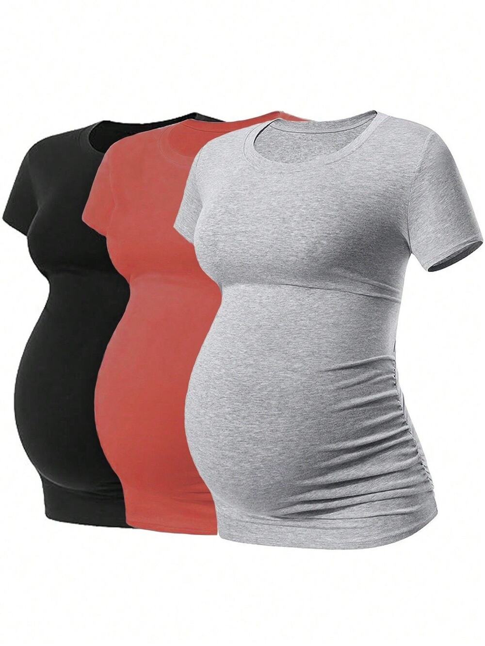 3 Pack Maternity T-shirts w/Side Ruching Women’s Pregnancy Shirts Size Medium